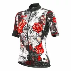 ALE Maglia Alé PRR Skull Manica Corta Nero Bianco Rosso Donna