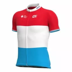 ALE Maglia Groupama-FDJ 2021 Luxembourg Champion Manica Corta Rosso Bianco Blu