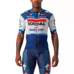 Castelli Maglia Soudal Quick-Step 2023 Climber's 3.1 Rosso Corsa Manica Corta Blu Bianco