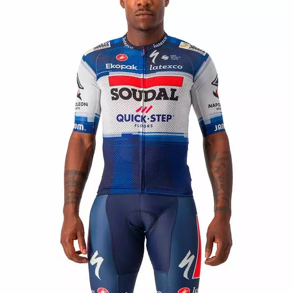 Castelli Maglia Soudal Quick-Step 2023 Climber's 3.1 Rosso Corsa Manica Corta Blu Bianco 1 Castelli Maglia Soudal Quick-Step 2023 Climber's 3.1 Rosso Corsa Manica Corta Blu Bianco