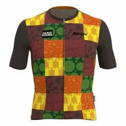 Maglia Santini Paris-Tours Manica Corta Giallo Verde Rosso