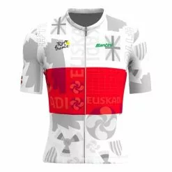 Santini Maglia Tour De Francia 2023 Grand Départ País Vasco Manica Corta Bianco Rosso - Taglio Classic