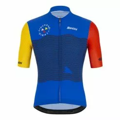 Maglia Santini Vincenzo Nibali Squalo Manica Corta Blu Rosso Giallo - Taglio Classic